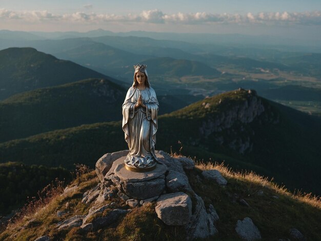 Foto nuestra señora apareció bajo las montañas.