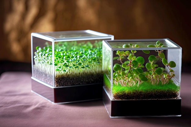 Nützliche Bio-Microgreens in kleinen Kisten zu Hause anbauen