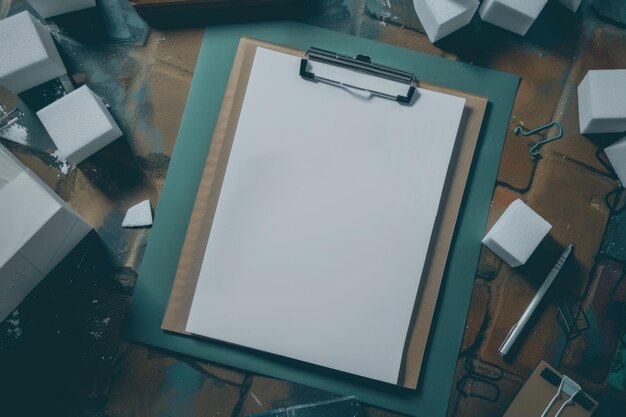 Foto nueva colección de papelería de oficina en un escritorio colorido con cartón