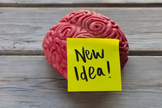 Nueva etiqueta de idea pegada en un cerebro