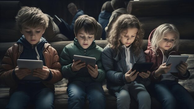 La nueva generación de bebés, niños, adultos jóvenes que usan dispositivos digitales, teléfonos inteligentes, tabletas.