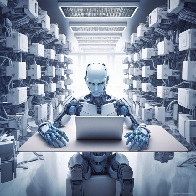 Foto nueva generación de inteligencia artificial, tecnología robótica y máquinas