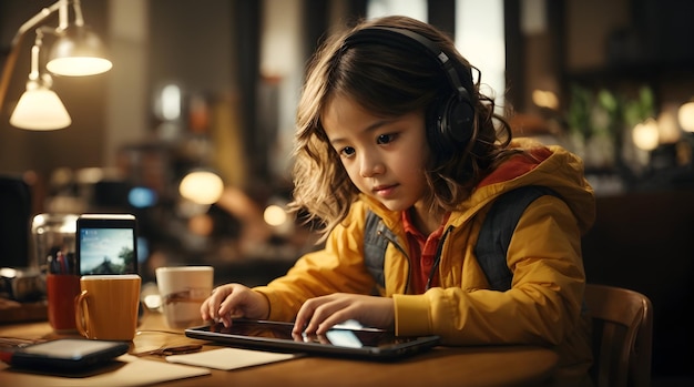 Foto nueva generación usando teléfono portátil o dispositivo electrónico