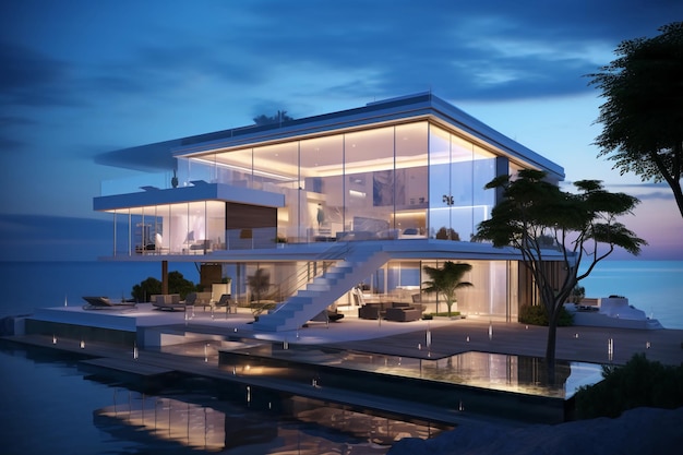 Una nueva generación de viviendas con vista al mar de vidrio simple fondo simple junto al mar