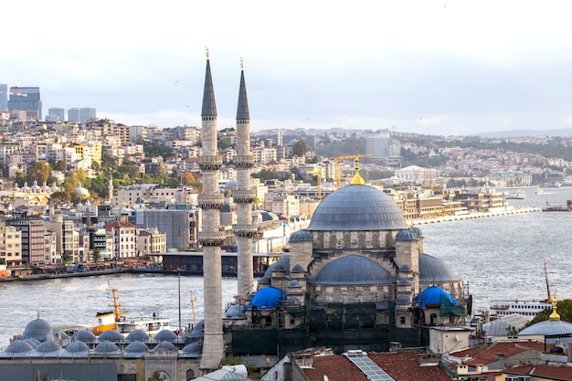 Nueva Mezquita con el estrecho del Bósforo y la ciudad, Estambul, Turquía