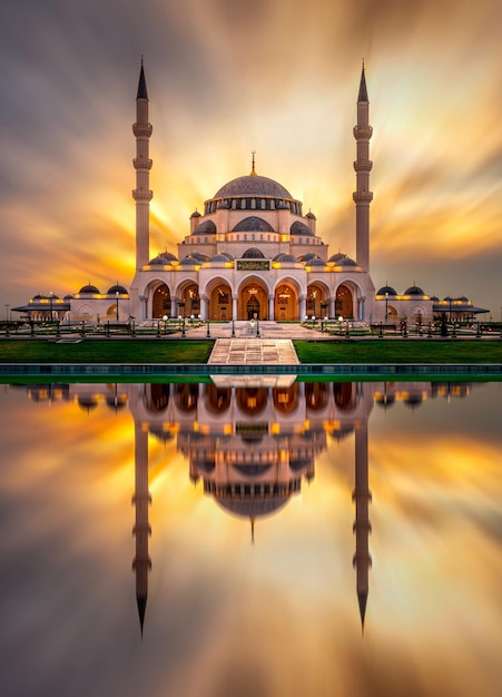 La nueva mezquita de Sharjah es la mezquita más grande de Dubái Arquitectura islámica tradicional Paisajes de la ciudad