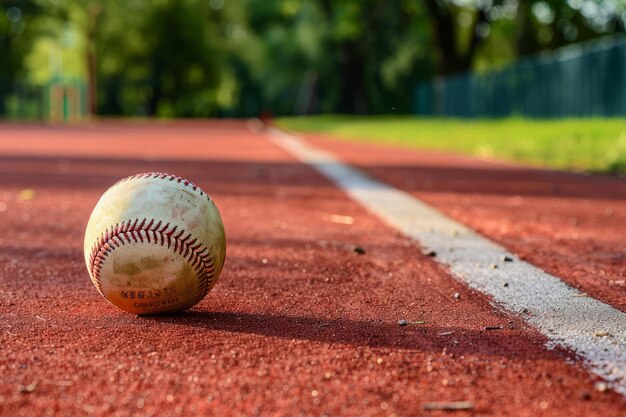 Nueva pelota de béisbol en goma de pista roja