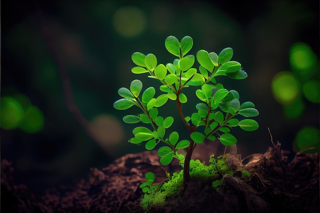 Nueva vida en el bosque. Plantas jóvenes en crecimiento