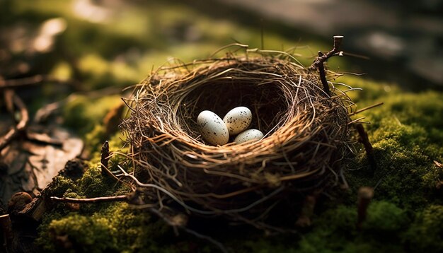 Una nueva vida emerge en el bosque un lindo pájaro joven generado por la inteligencia artificial