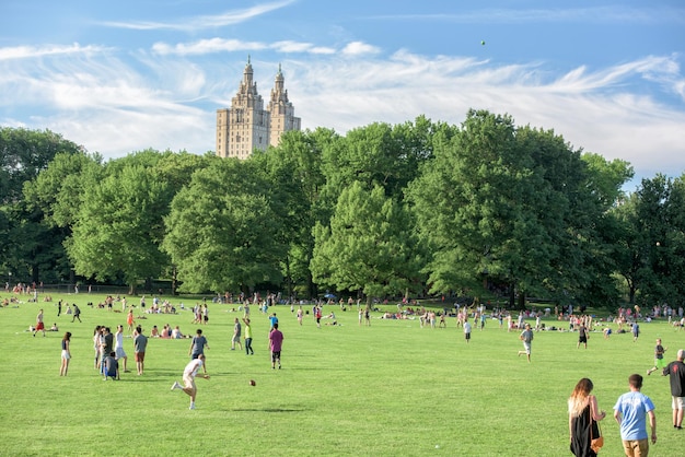 NUEVA YORK - ESTADOS UNIDOS - 14 DE JUNIO DE 2015 personas en Central Park el domingo soleado