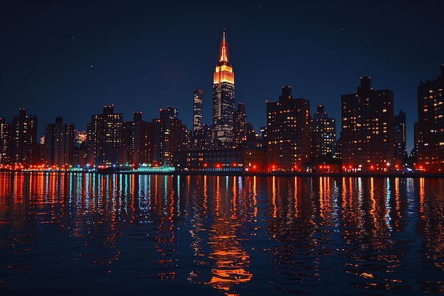 Foto nueva york por la noche ilustración en color neón