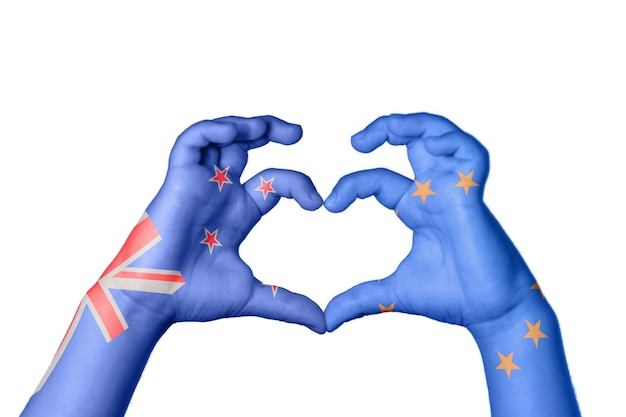 Nueva Zelanda Unión Europea Corazón Gesto con la mano haciendo corazón Clipping Path