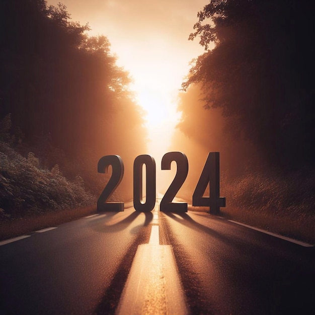 nuevo año 2024 una imagen de una autopista en el medio de la naturaleza copiar espacio de fondo generativo ai