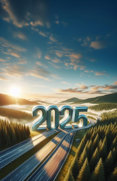 nuevo año 2025 una imagen de una autopista en medio de la naturaleza copia espacio fondo generativo ai arte