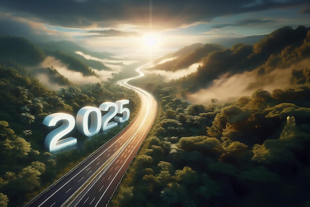 nuevo año 2025 una imagen de una autopista en medio de la naturaleza copia espacio fondo generativo ai arte