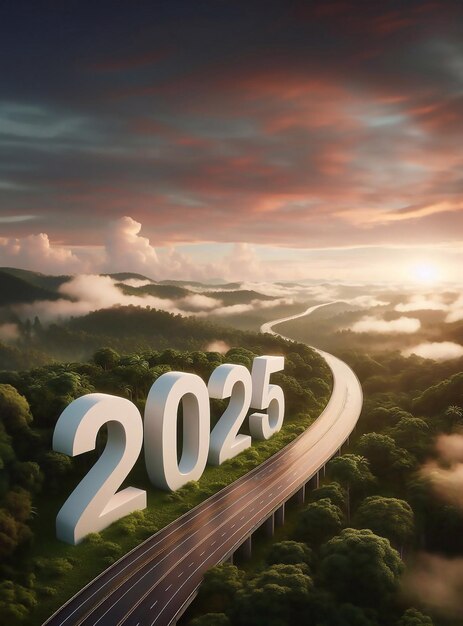 nuevo año 2025 una imagen de una autopista en medio de la naturaleza copia espacio fondo generativo ai arte