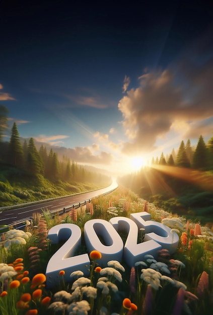 nuevo año 2025 una imagen de una autopista en medio de la naturaleza copia espacio fondo generativo ai arte