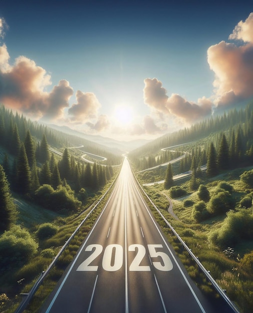 nuevo año 2025 una imagen de una autopista en medio de la naturaleza copia espacio fondo generativo ai arte