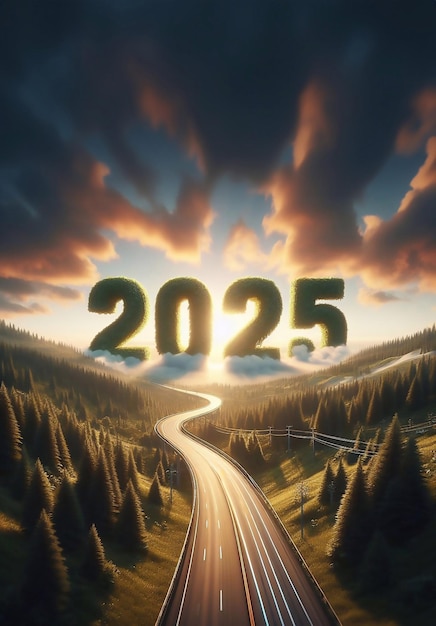 nuevo año 2025 una imagen de una autopista en medio de la naturaleza copia espacio fondo generativo ai arte