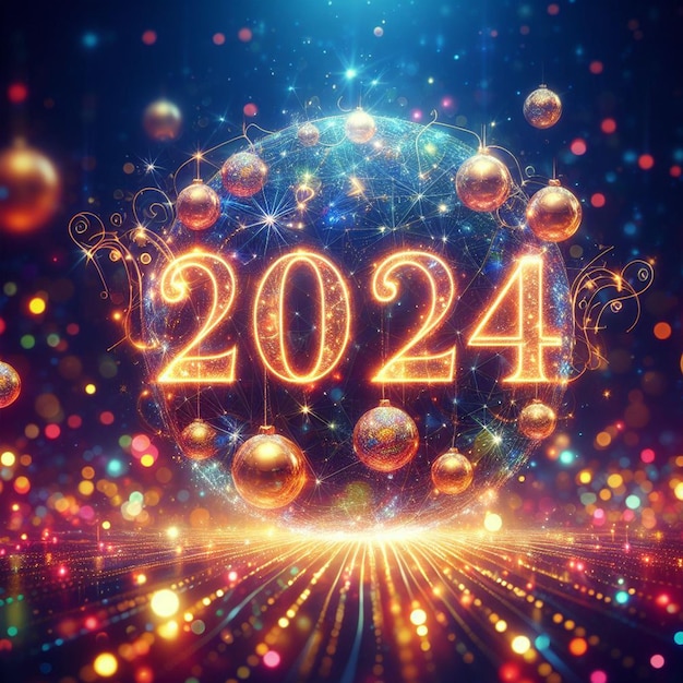 Nuevo año de fondo bokeh luz y las letras 2024 wallpaper_ai generado