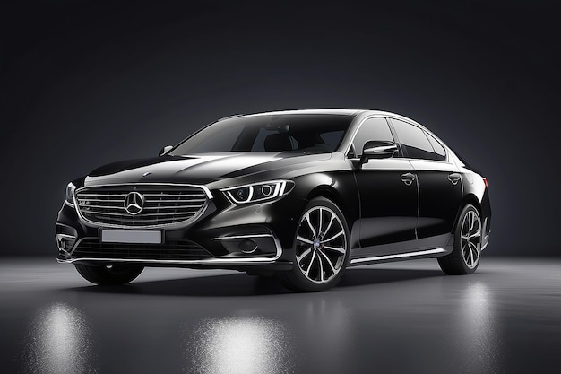 Nuevo automóvil sedán metálico negro moderno en el centro de atención Diseño contemporáneo genérico