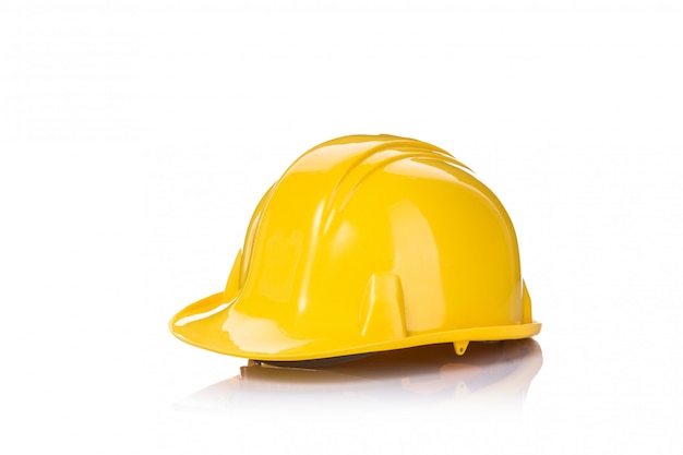 Foto nuevo casco de seguridad de construcción amarillo.