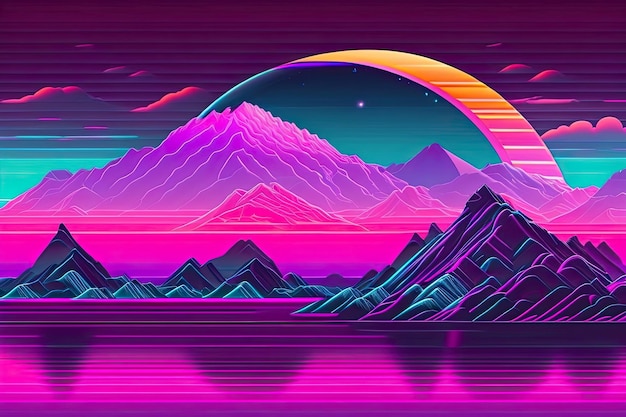 Nuevo diseño de fondo de neón púrpura Retrowave Art Generative AI