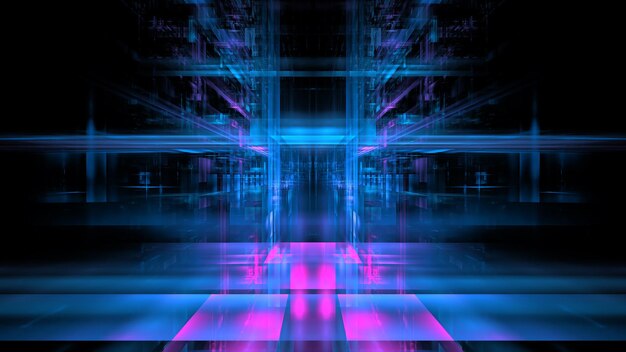 Nuevo fondo de tecnología digital luz de neón oscura movimiento borroso resplandor fantástico renderizado en 3D