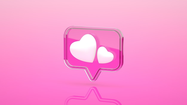 Nuevo icono de cristal de notificación de redes sociales como sobre fondo rosa Ilustración 3D