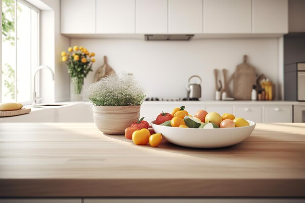 moderno nuevo ligero interior de cocina con blanco mueble y comida mesa .  ai generado 23132049 Foto de stock en Vecteezy