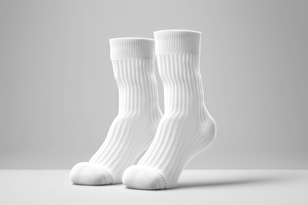 Nuevo par de calcetines blancos sobre fondo claro creado con ai generativo