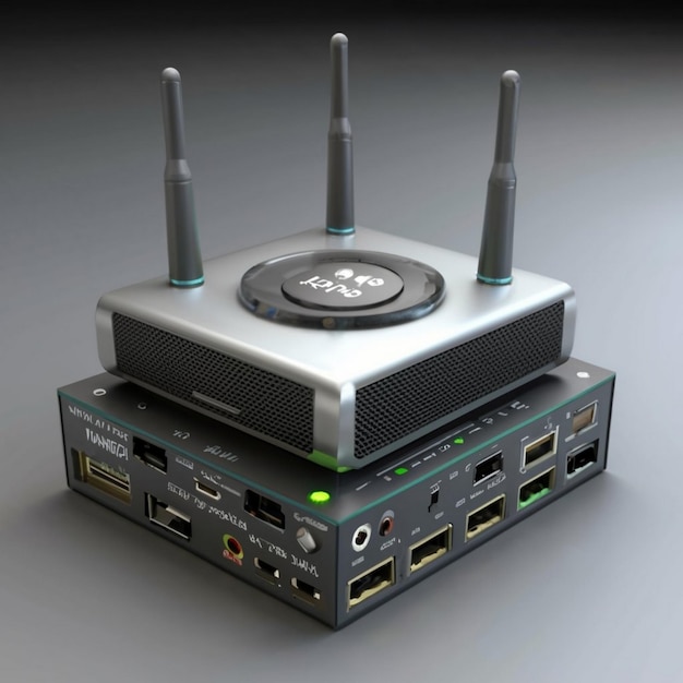 Nuevo repetidor WiFi moderno en fondo gris claro