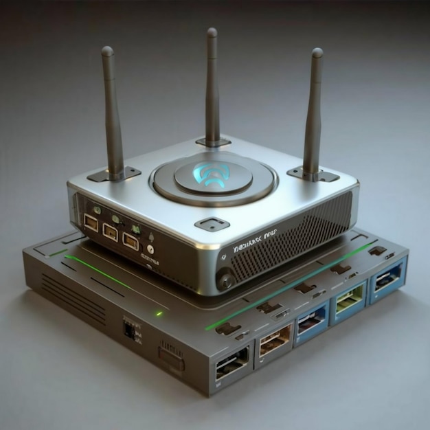 Nuevo repetidor WiFi moderno en fondo gris claro