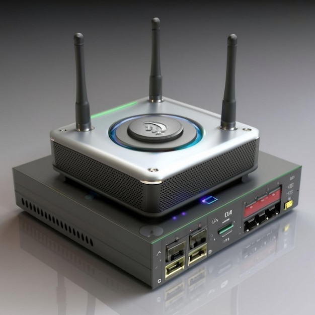 Nuevo repetidor WiFi moderno en fondo gris claro