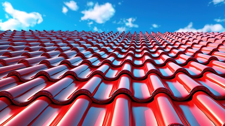 Nuevo techo de tejas rojas y cielo azul Color brillante Generativo ai