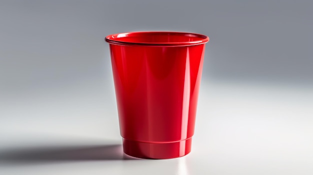 Nuevo vaso de plástico rojo sobre fondo blanco Ai generativo