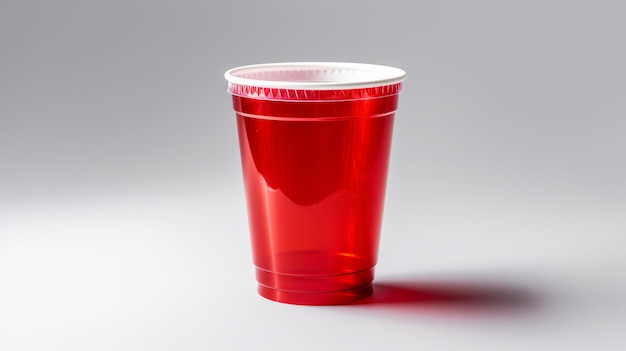 Nuevo vaso de plástico rojo sobre fondo blanco Ai generativo