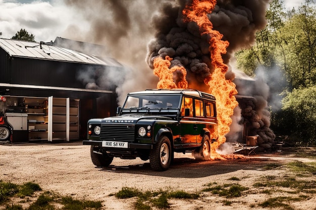 nuevo vehículo eléctrico ev suv ardiendo en llamas mientras las baterías explotaban ilustración