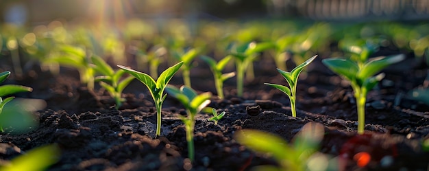 Nuevos comienzos Las plantas vegetales jóvenes comienzan su viaje en un jardín de primavera