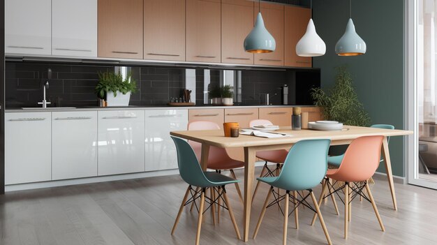 Nuevos muebles elegantes en el interior de la cocina Generative ai