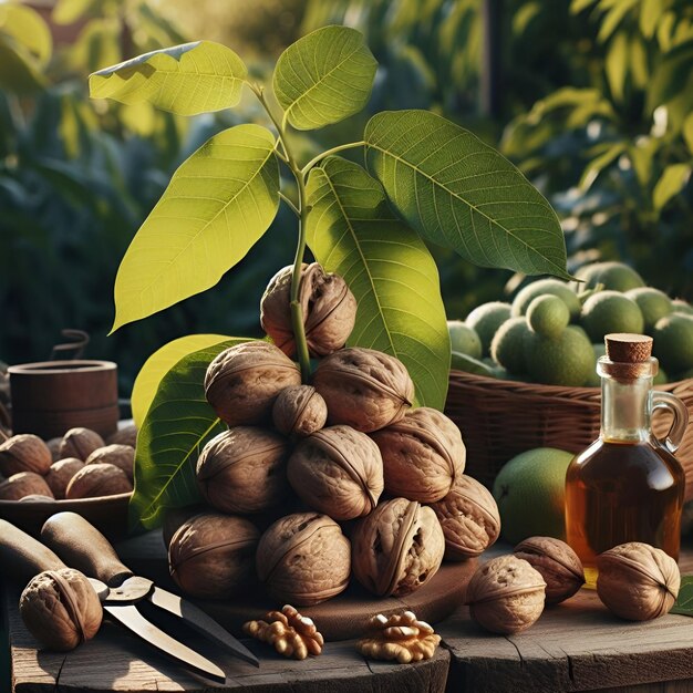 nuez fresca lista para ser cosechada en un jardín