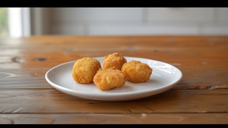 Nugget de pollo frito en pan de carne de pollo en un plato blanco imagen generada por IA