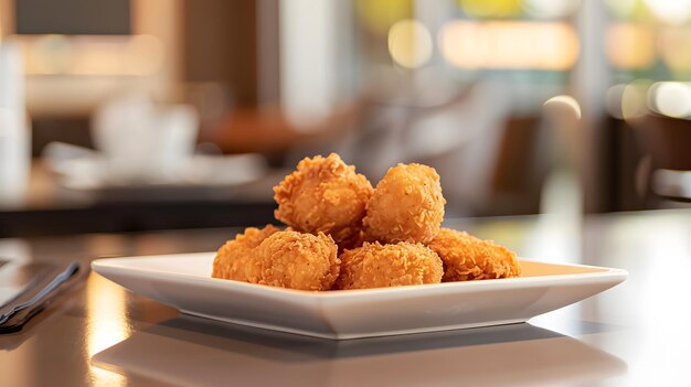 Nugget de pollo o pollo frito en pan en un plato blanco generado por la IA