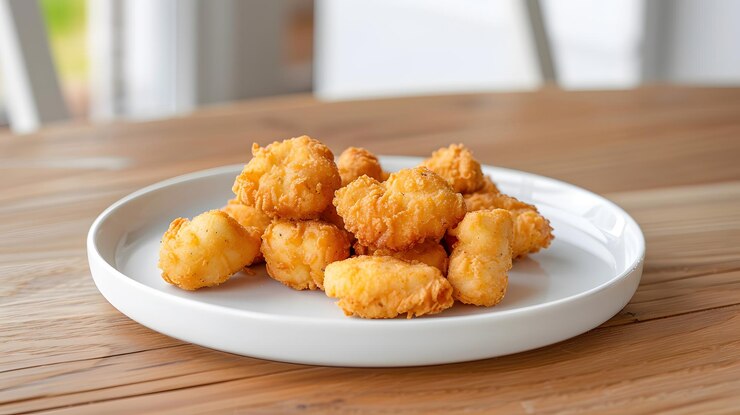 Nugget de pollo o pollo frito en pan en un plato blanco generado por la IA