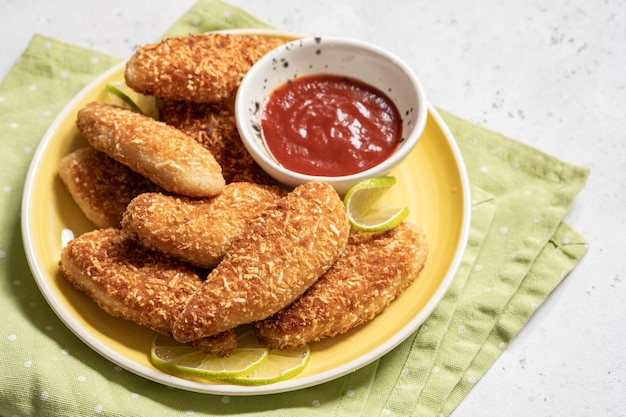 Nuggets de frango com molho de tomate no prato