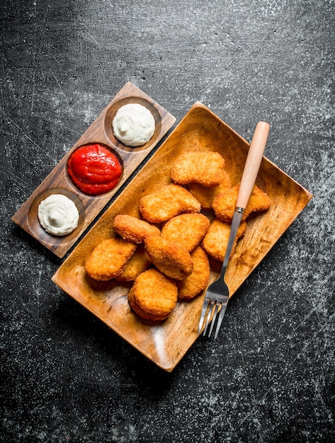 Nuggets de frango com molhos diferentes