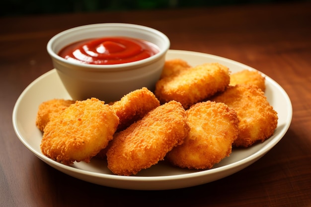 Nuggets de frango e um ketchup feito em casa