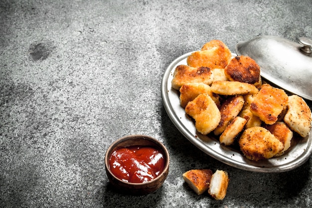 Nuggets de frango em uma tigela com molho.