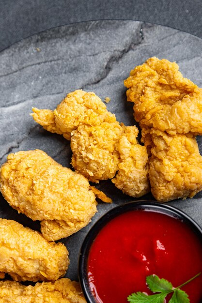 nuggets de frango fast food aves fritas refeição de carne comida lanche na mesa cópia espaço comida