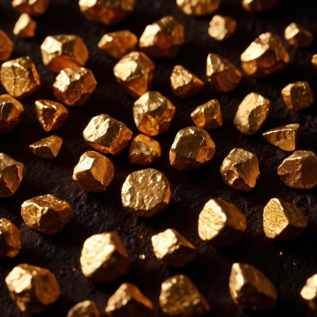 Foto nuggets de ouro em fundo escuro ouro bruto precioso
